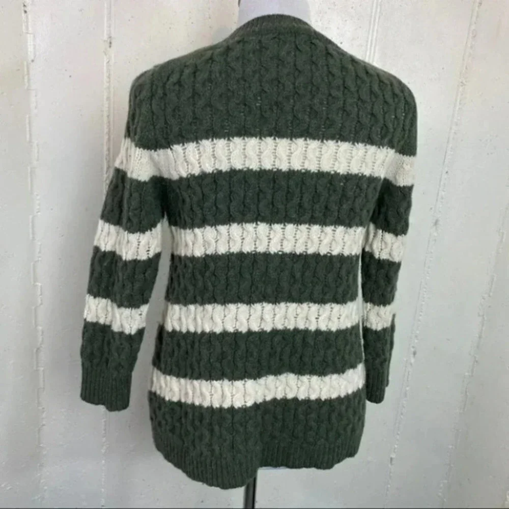 J. Crew M merino wool green/white striped‎ sweater